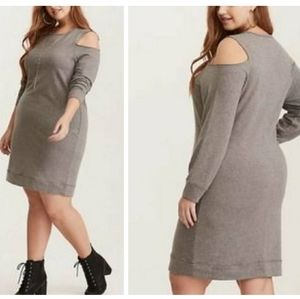 Torrid Gray Cold Shoulder Knit Sweater Mini Dress